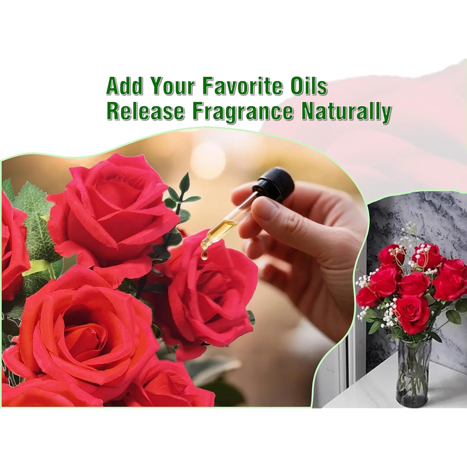 10 Stems Artificial Roses Bouquet With 4Pcs Artificial Baby'S Breath 6Pcs Artificial Eucalyptus Leaves Stems, For Silk Floral Arrangement Or Space Decoration (Red)