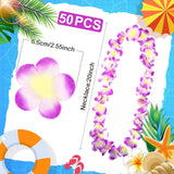 50 Counts Hawaiian Leis Necklace Tropical Flower Leis For Luau Party Artificial Flowers Neck Loop For Decoration Beach Birthday Wedding Dance Garland Headbands (Purple)