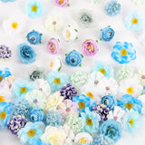 Mini Silk Flowrs Bulk Fake Flower Heads Small Flower 3D Loose Faux Daisy Rose Sunflowers Plum Blossoms Craft For Wedding Party Cake Baby Shower Home Decor, 110Pcs(Blue)