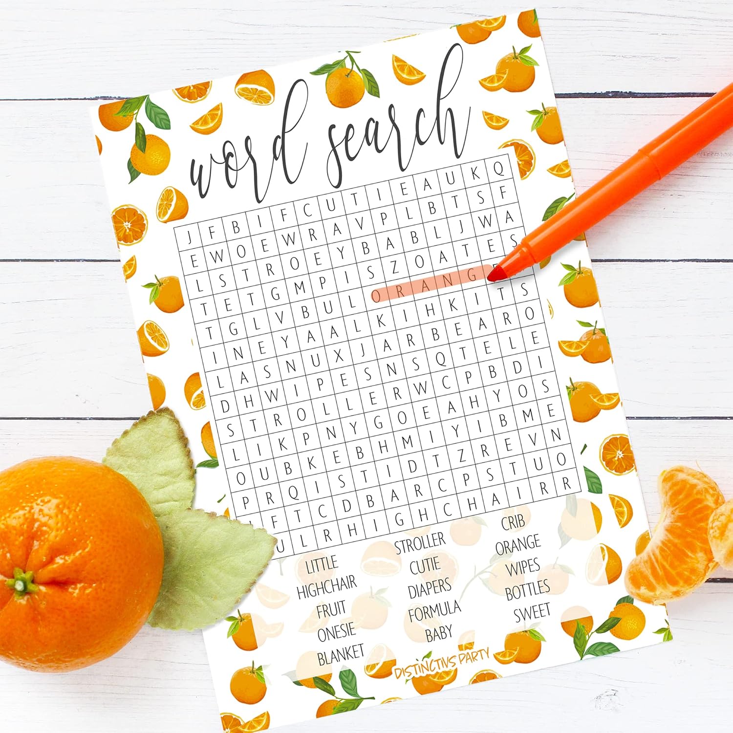 Orange Little Cutie Baby Shower Game – Word Search Party Activity – 20 Cards – Orange You Curious Gender Reveal Game For Citrus Themed Baby Shower Decorations And Party Supplies