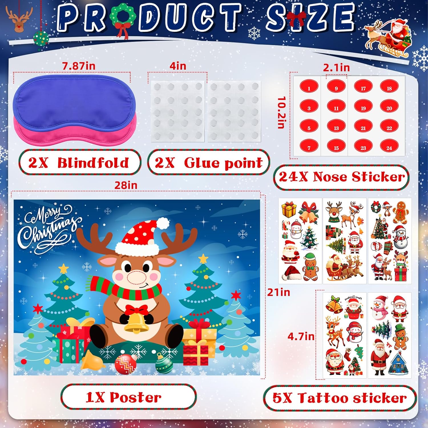 Christmas Party Games For Kids & Family Christmas Pin The Tail Games For Kids Pin Nose On Reindeer Games Includes Christmas Poster Christmas Tattoo Stickers Red Nose Stickers Eye Masks