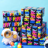 Birthday Wrapping Paper Roll, Gift Wrapping Paper With Grid Cut Lines, Colorful Happy Birthday Pattern For Boys Girls, 17 Inch X 32.8 Feet Per Roll For Party, Baby Shower