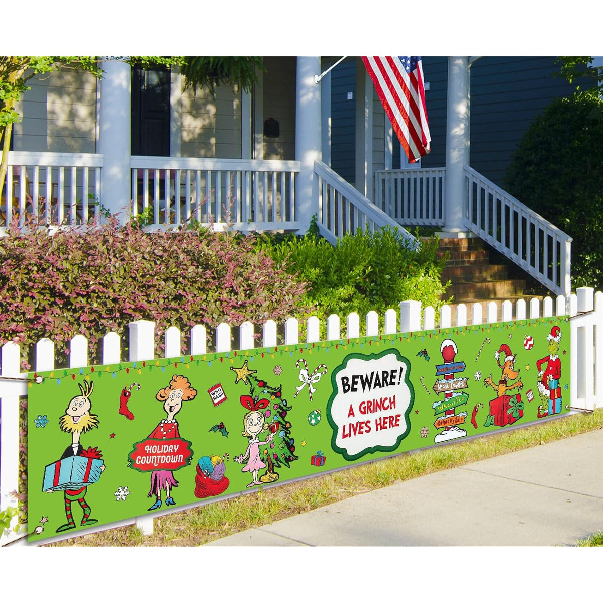 Merry Christmas Fence Banner Winter Holiday Birthday Party Decorations Green Xmas Decor Yard Outdoor Hanging Banner