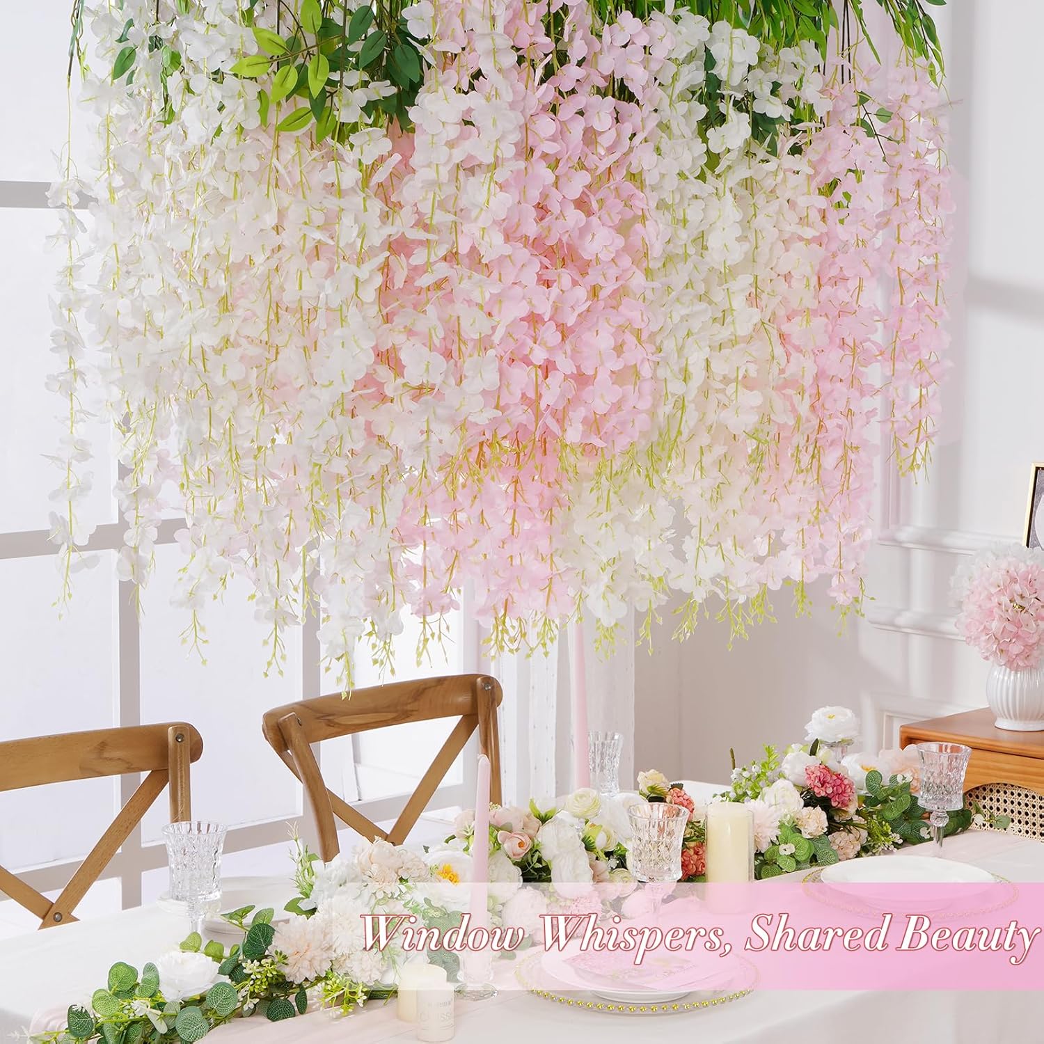 40 Pack White Pink Wisteria Hanging Flowers, Fake Flowers For Decoration, Artificial Hanging Flowers,Vines For Bedroom,Flower Garland For Home,Party,Garden, Wall,Wedding Decoration(3.6 Ft/Pcs)