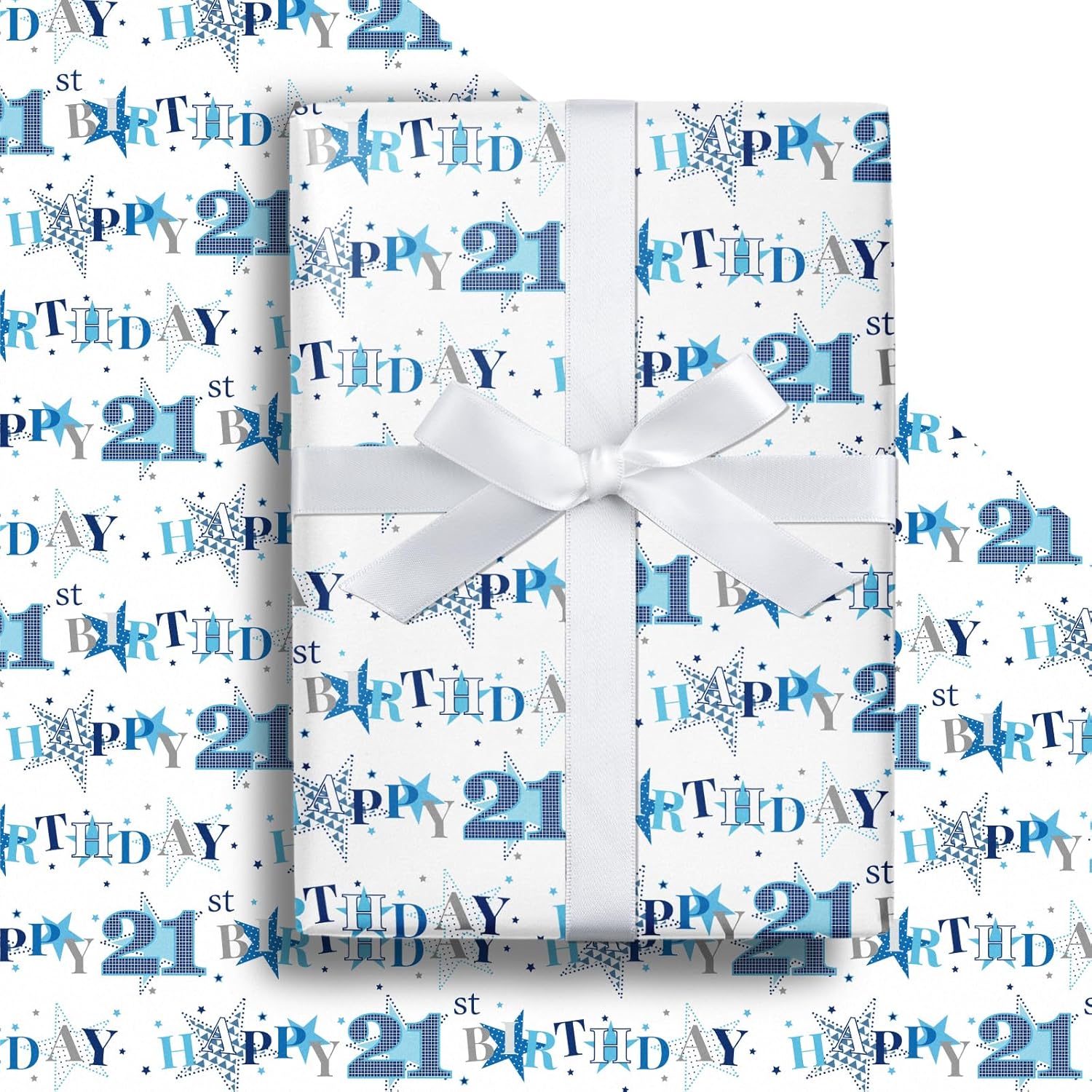 21St Birthday Wrapping Paper Roll - Blue Happy 21St Birthday With Heart Gift Wrap For For Age21 Teens, Adults, Boys - Mini Roll - 17 Inches X 16.4 Feet (23.2 Sq.Ft.)