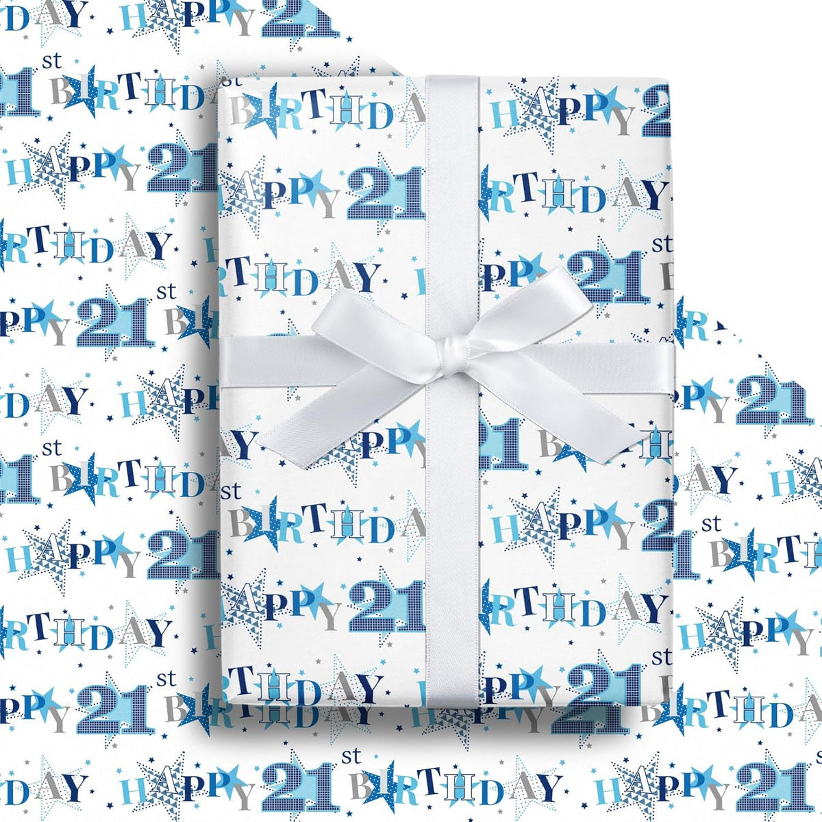 21St Birthday Wrapping Paper Roll - Blue Happy 21St Birthday With Heart Gift Wrap For For Age21 Teens, Adults, Boys - Mini Roll - 17 Inches X 16.4 Feet (23.2 Sq.Ft.)