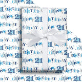 21St Birthday Wrapping Paper Roll - Blue Happy 21St Birthday With Heart Gift Wrap For For Age21 Teens, Adults, Boys - Mini Roll - 17 Inches X 16.4 Feet (23.2 Sq.Ft.)