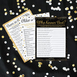 Black And Gold 90Th Birthday Game Bundle - Set Of 3 Birthday Party Games For 20 Guests, Born In The 1930S Theme