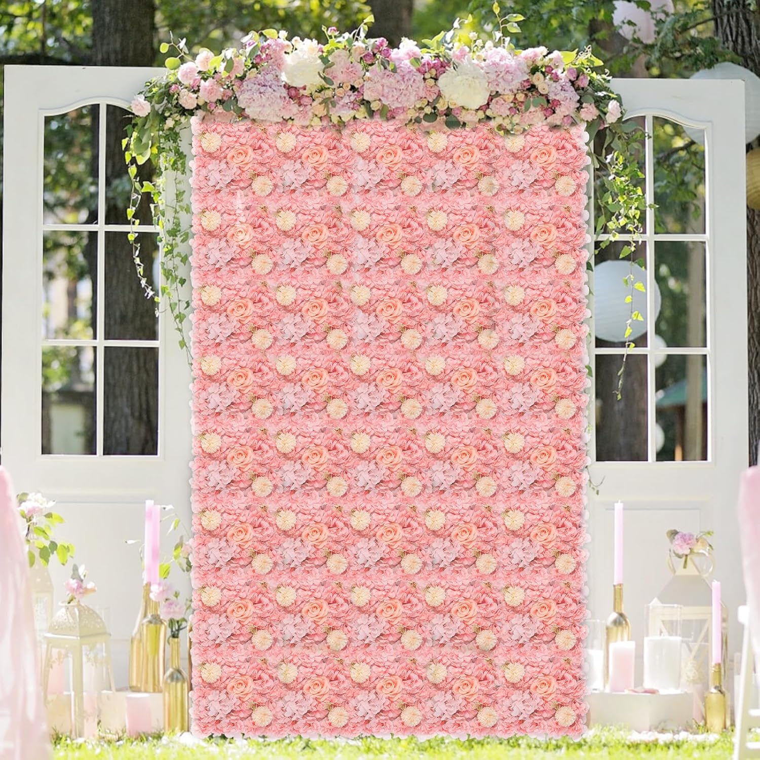 6Pcs Pink Artificial Flower Wall Panels, 14” X 14” Silk Rose Flowers Faux Floral Wall, Backdrop 3D Floral Wall For Wedding, Party, Baby Shower, Home Decor
