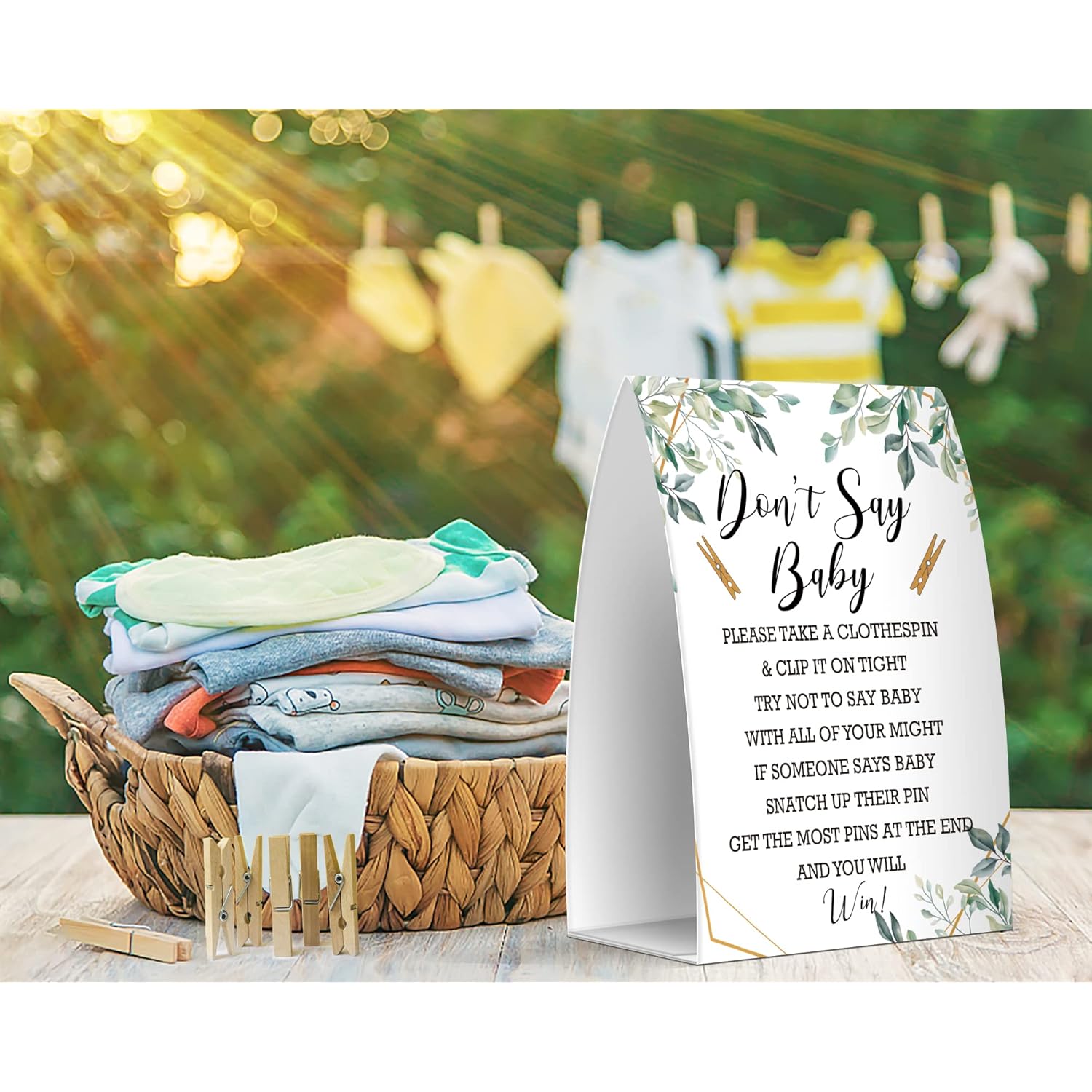 Don'T Say Baby Set - One 5X7 Sign And 50 Mini Clothespins, Baby Shower Games, Baby Shower Decoration, Gender Neutral Baby Shower - Msjb009