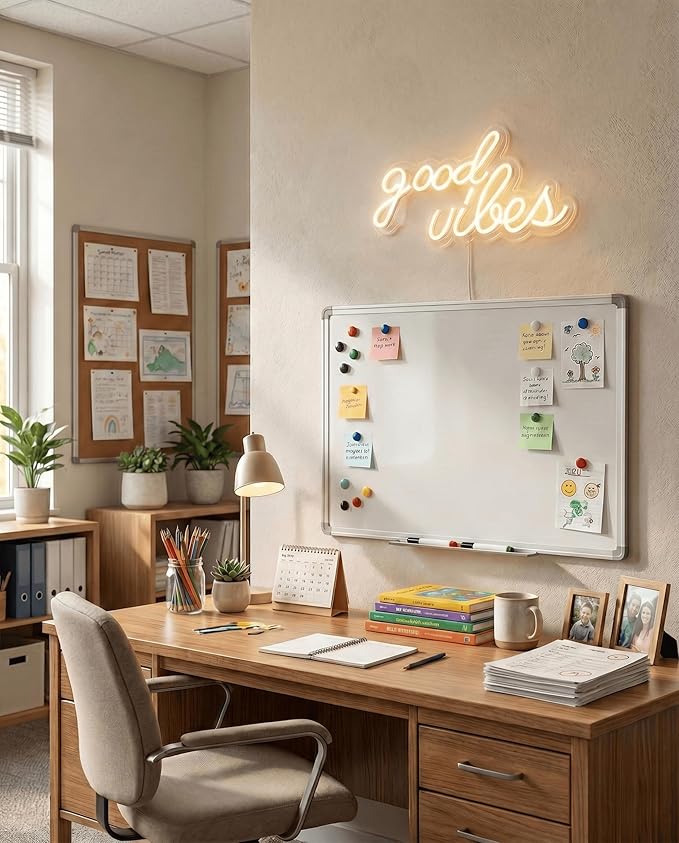 Good Vibes Neon Sign Warm White Boho LED Wall Light for Living Room Wedding Decor