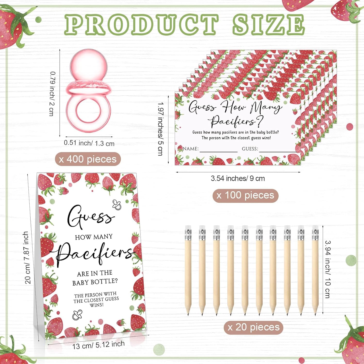 512 Pcs Baby Shower Games Guess How Many Pacifiers Sign 100 Small Guessing Games 10 Hb Pencils 750Ml Milk Bottle 400 Acrylic Pacifiers Decoration For Guest Gender Reveal (Pink,Strawberry)
