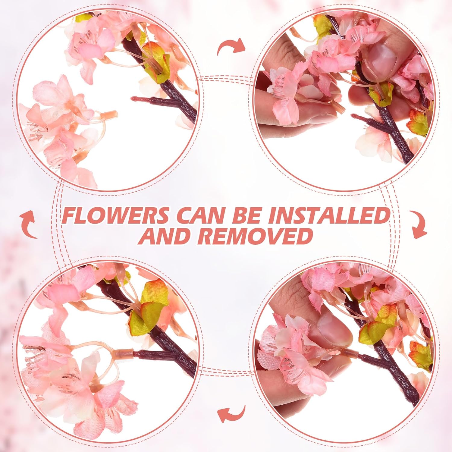 8 Pcs Silk Cherry Blossom Branches Cherry Blossom Tree Stems Long Stem Artificial Flowers For Tall Vase Flowers For Home Wedding Vase Floral Arrangements (Pink,39.4")