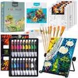 Acrylic Paint Set For Kids, Art Painting Supplies Kit With 18 Paints, 5 Canvas Panels, 8 Brushes, Table Easel, Etc, Premium Paint Set For Students, Artists And Beginner