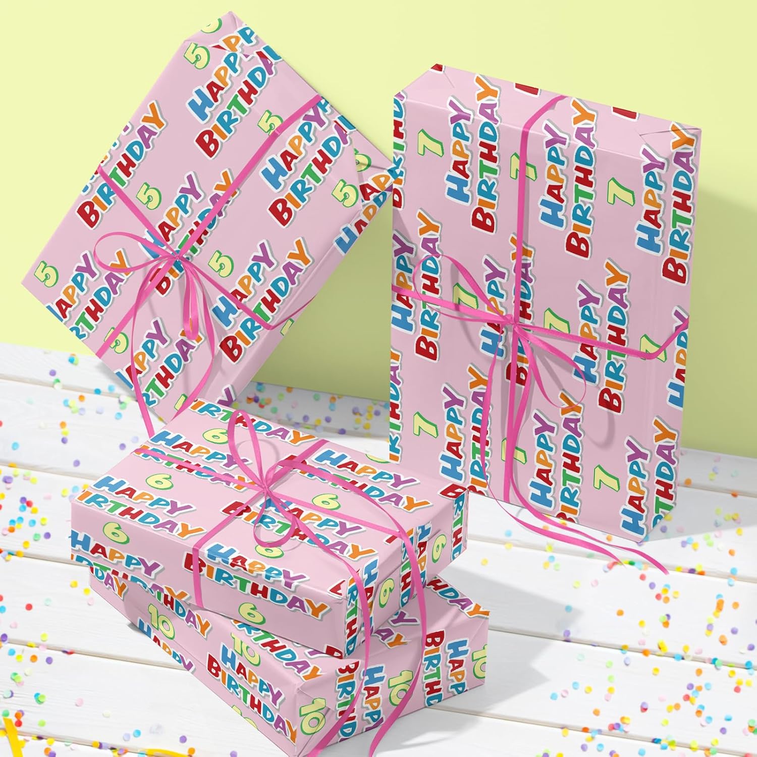 7Th Birthday Wrapping Paper Roll - Pink Happy 7Th Birthday Gift Wrap For Age7 Girls Birthday Party - Mini Roll - 17 Inches X 16.4 Feet (23.2 Sq.Ft.)
