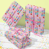7Th Birthday Wrapping Paper Roll - Pink Happy 7Th Birthday Gift Wrap For Age7 Girls Birthday Party - Mini Roll - 17 Inches X 16.4 Feet (23.2 Sq.Ft.)