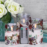 Battery Operated Glass Flameless Candles With Remote And Timer Real Wax 3D Wick Flickering Rose Led Pillar Candles Wedding Dinner Christmas Holiday Decor D3 X H4, 5", 6"