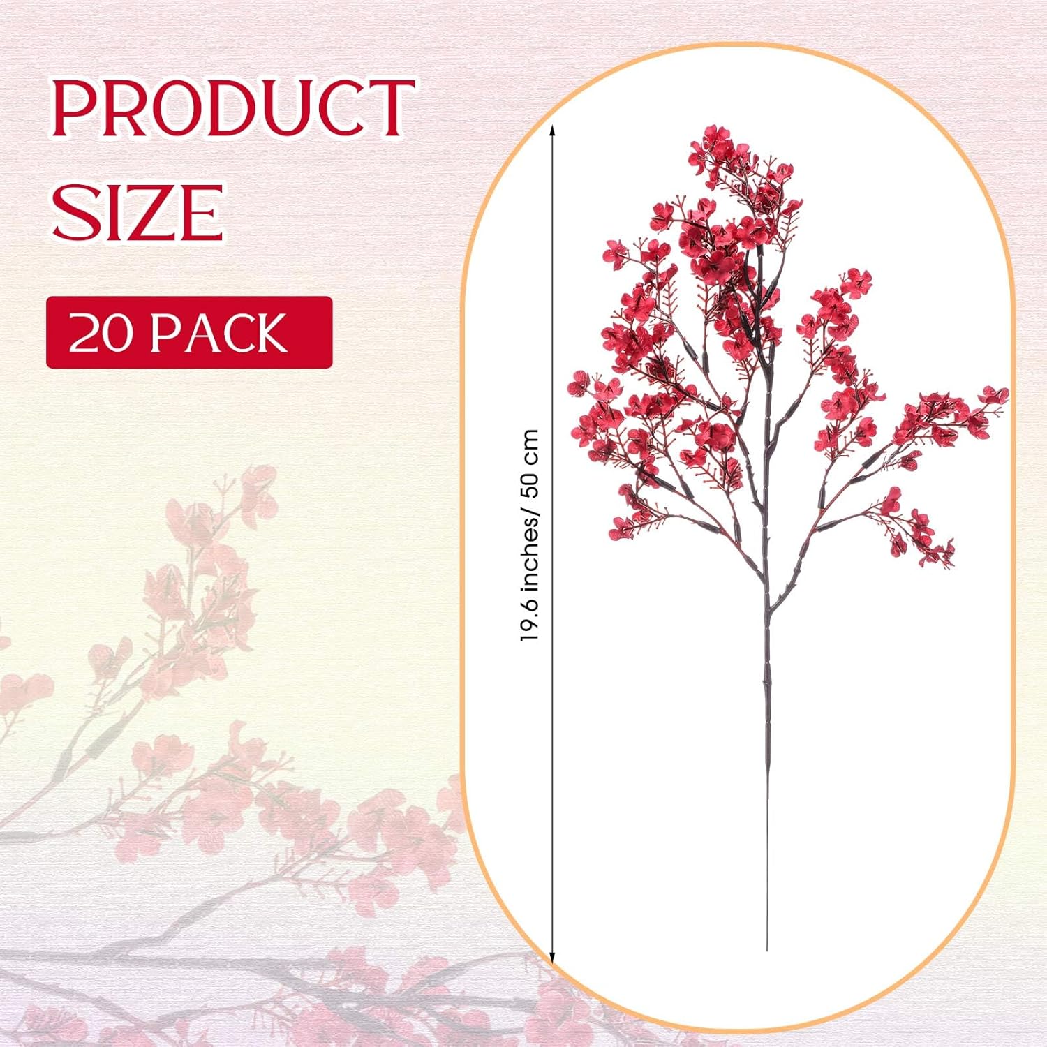 24 Pcs Babys Breath Silk Artificial Flowers Red Faux Flower 19.6 Inch Gypsophila Bouquets Bulk Burgundy Real Touch Floral For Vase Spring Decoration Home Office Table Centerpiece, Wine Red