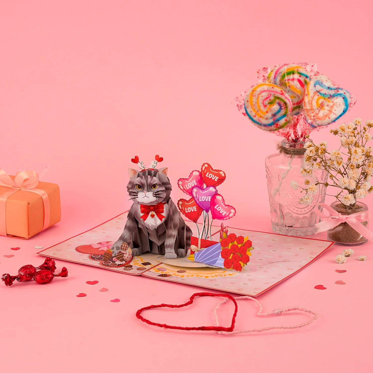 Funny Cat - Love Pop Up Card, Happy Valentine'S Day, Hearts, Roses, Love Anniversary 3D Popup Greeting Cards, Gifts For Wife, Husband, Lovers, Kids, 5X7 - Includes Envelope And Message Note