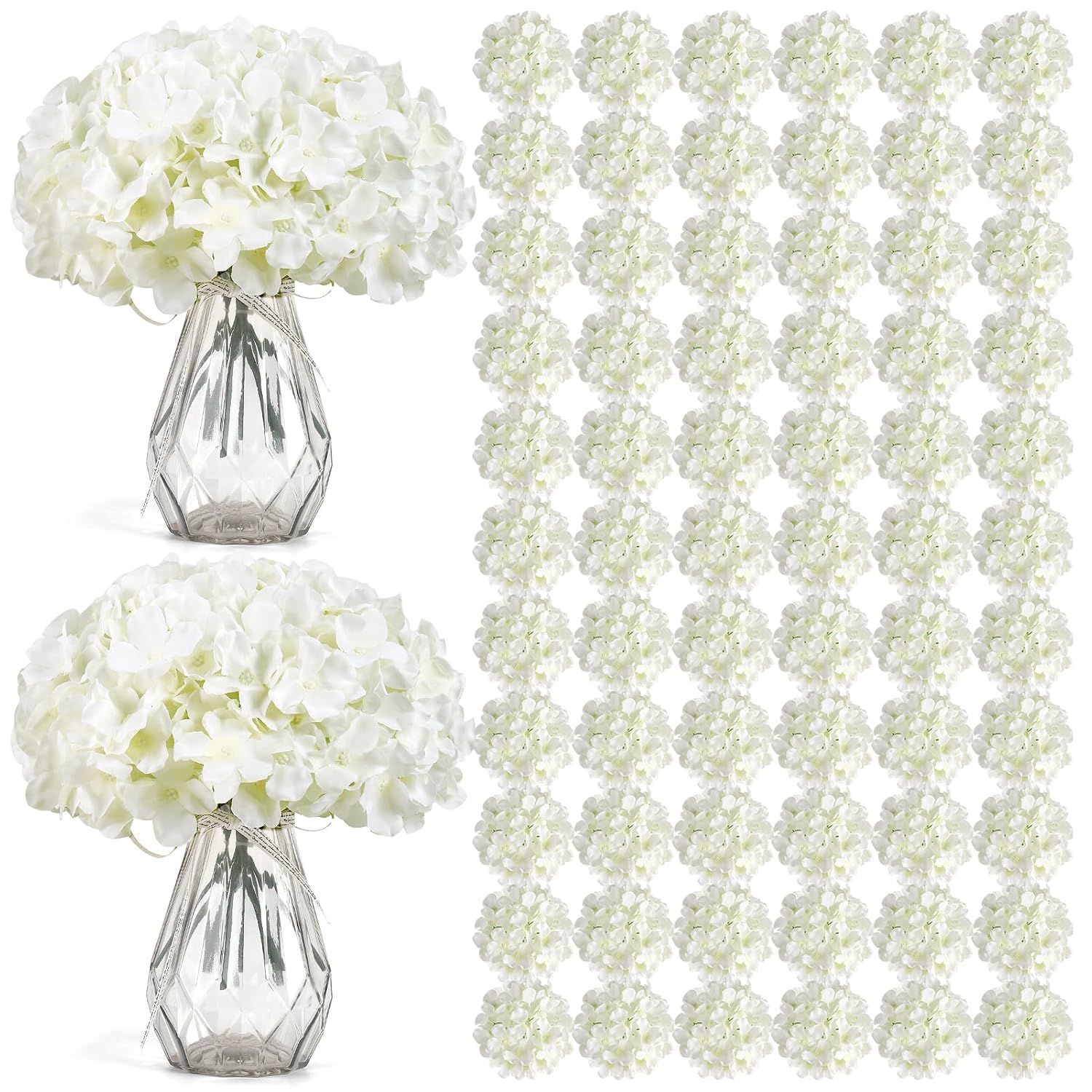 104 Pcs Artificial Hydrangea Flowers, Silk Hydrangea Artificial Flowers Heads With Stems, Full Hydrangea Flowers For Wedding Centerpieces, Home Garden Party Decor (Ivory)