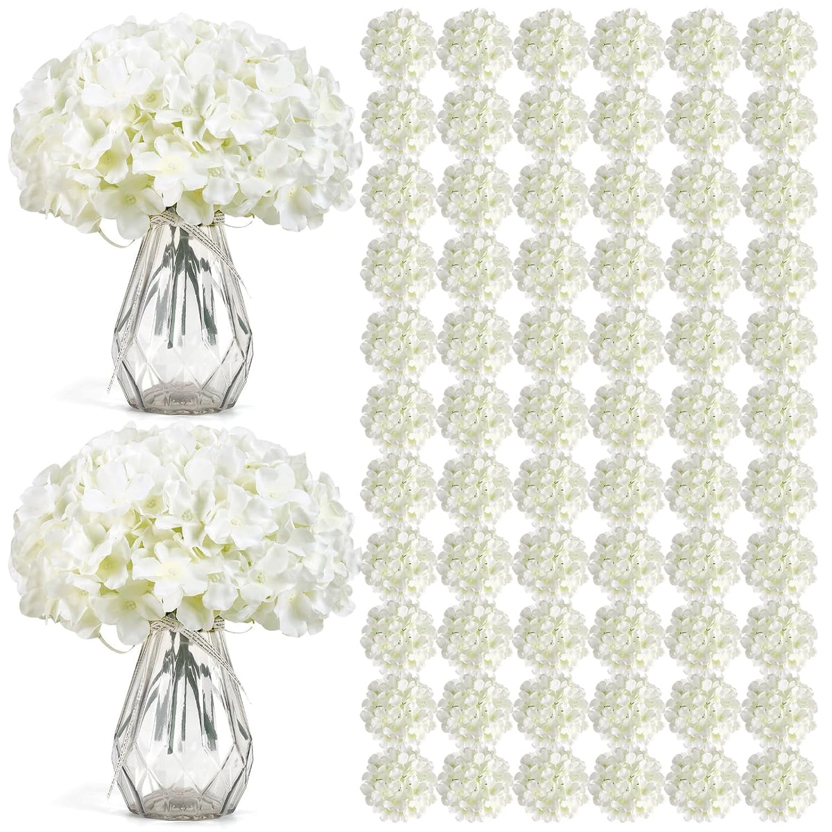 104 Pcs Artificial Hydrangea Flowers, Silk Hydrangea Artificial Flowers Heads With Stems, Full Hydrangea Flowers For Wedding Centerpieces, Home Garden Party Decor (Ivory)