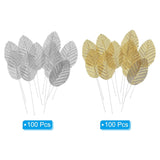 4.3" Artificial Silk Leaf, 200 Pcs Artificial Leaves Stems Fake Leaves Bulk Fake Rose Wire Crafts For Home Office Decor, Gold Silver