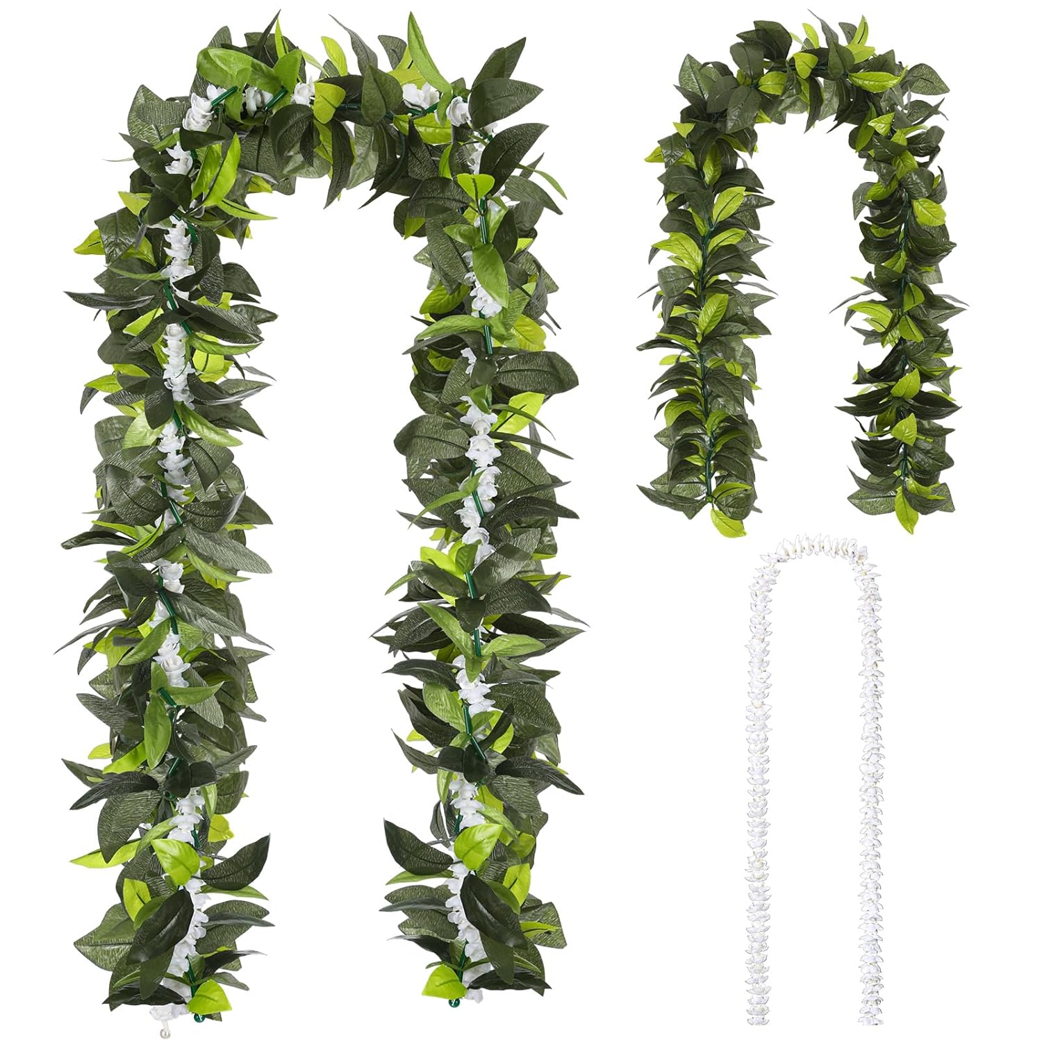 2 Pcs Hawaiian Luau Maile And Pikake Lei Graduation Lei Hawaiian Maile Lei Artificial For Wedding Graduation Party, 4.9 Ft