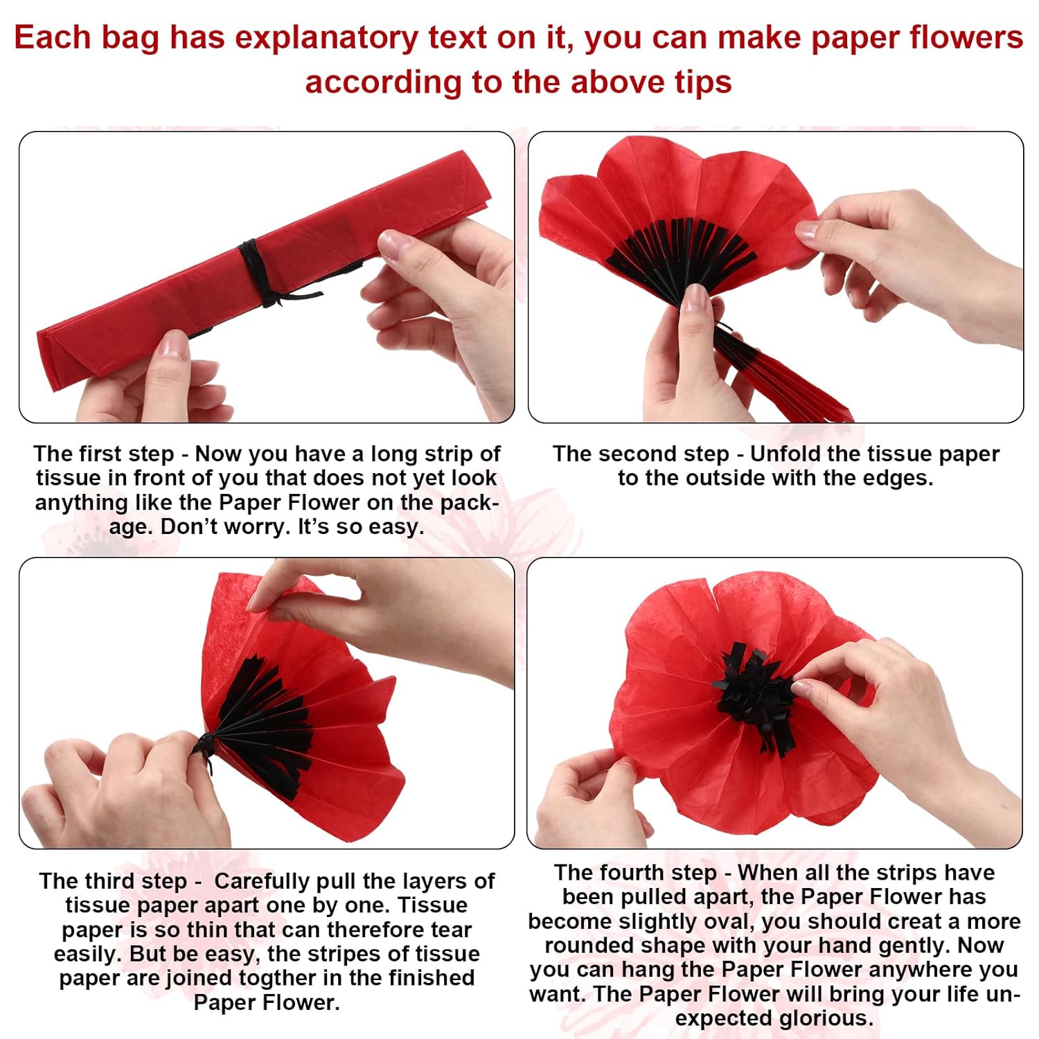 Artificial Red Poppy Flowers Memorial Day Large Poppies Fake Flowers For Halloween Birthday Carnival Back To School Party Backdrop(6,8,12 Inches,30 Pcs)