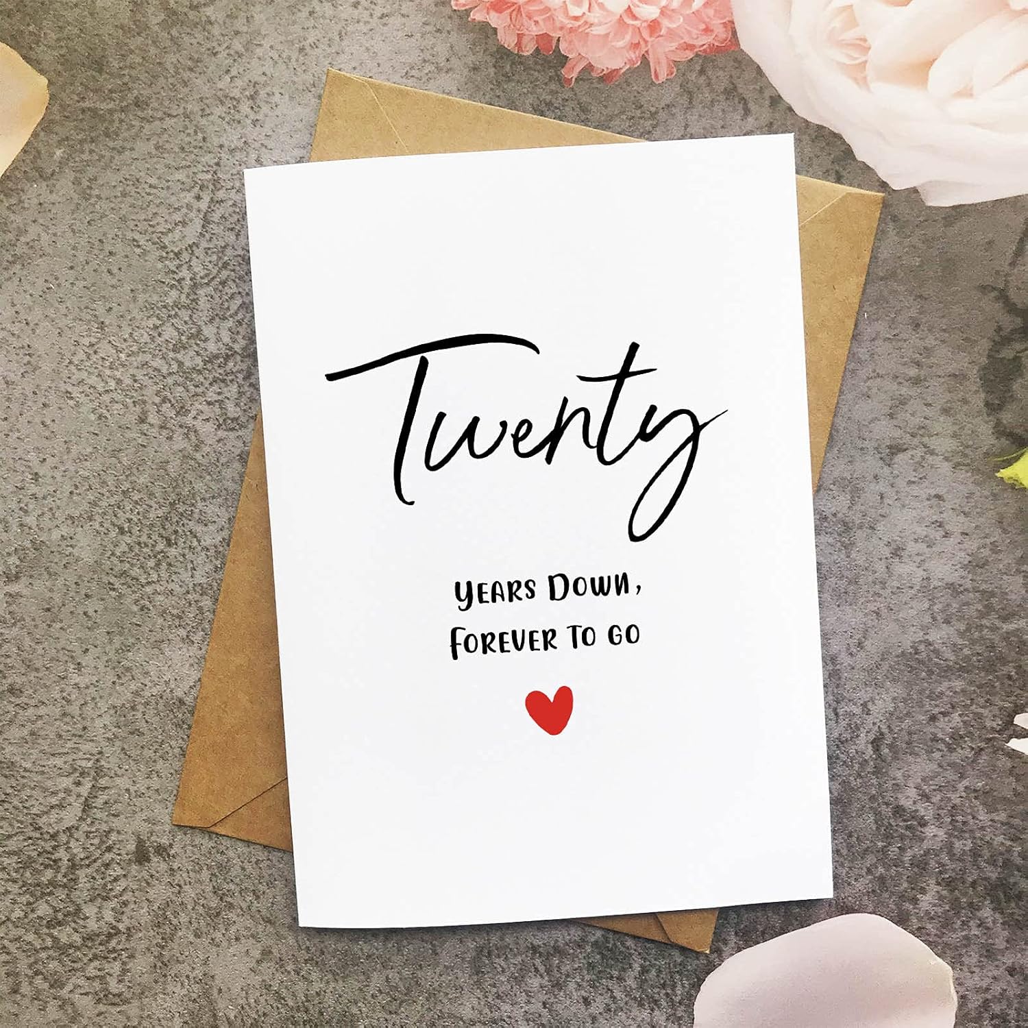 20Th Anniversary Card, Twenty Years Down Forever To Go, Romantic Valentines Day Wedding Card For Husband Wife