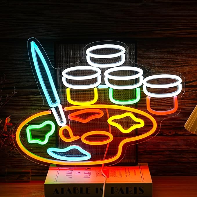 Painting Palette Neon Sign Multicolor LED Wall Light USB Dimmable Art Studio Classroom Decor