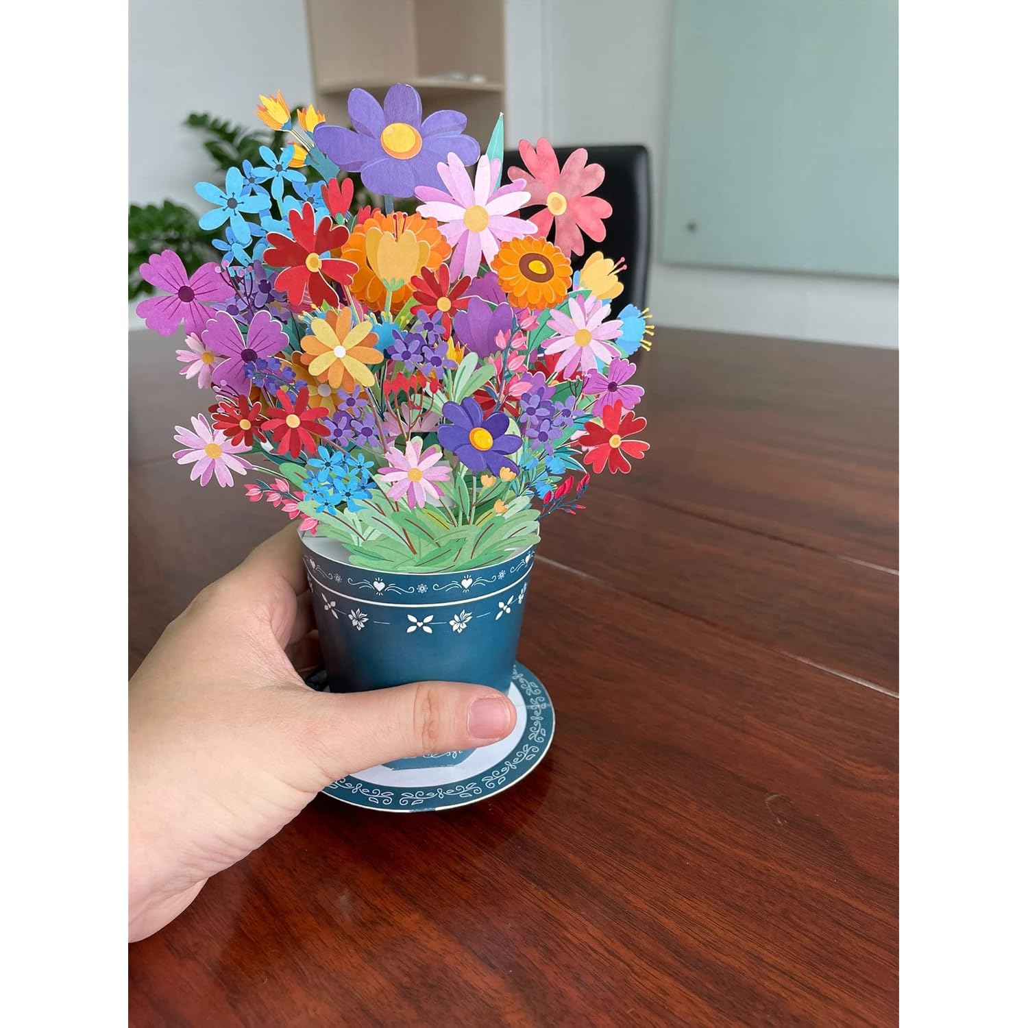 3D Pop Up Flower Bouquet Greeting Card – Handmade Wildflowers In Green Vase, Unique Floral Gift For Birthday, Mother’S Day, Anniversary & Special Occasions