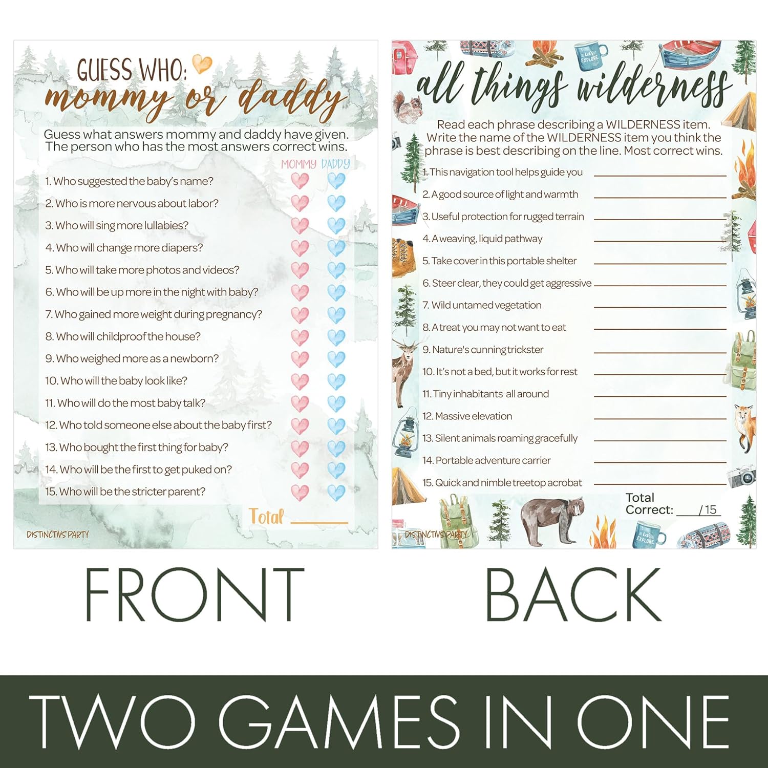 Little Adventurer Baby Shower Party Games – 2-Game Bundle With Guess Who Mommy Or Daddy & All Things Wilderness Matching Game – 20 Player Cards, Adventure-Themed Baby Shower Activities