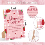 Strawberry Baby Shower Diaper Raffle, Pack Of 1 Wooden Tabletop Sign With Stand And 50 Diaper Raffle Tickets, Berry Baby Shower Game, Gender Reveal Party Decorations - Eh16