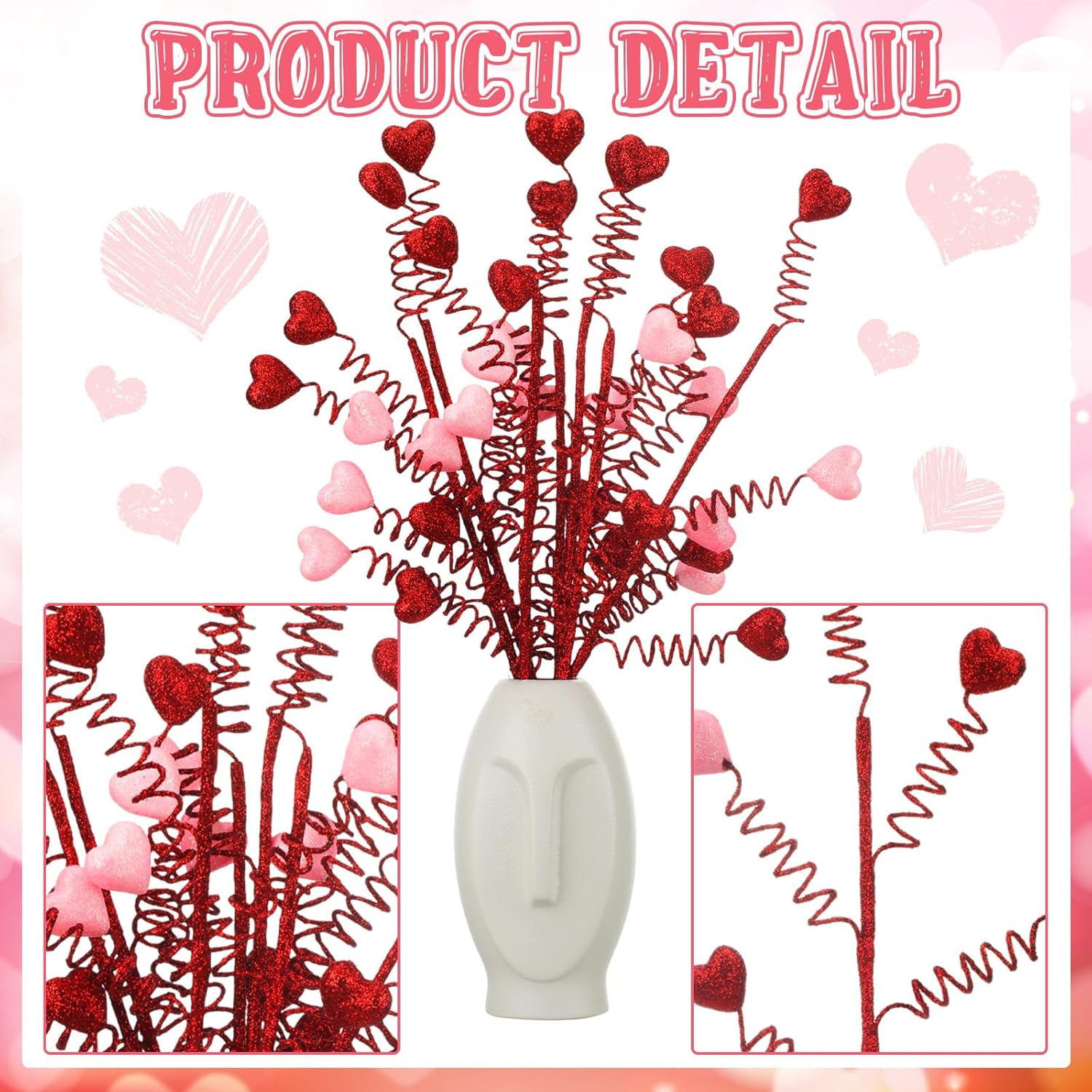 20 Pcs Valentine'S Day Floral Heart Picks And Sprays Artificial Valentines Day Decorations Valentine Vase Filler Ornaments For Gifts Wedding Home Tabletop Decor