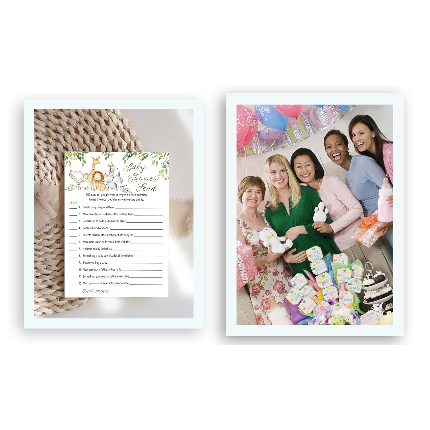 Safari Animals Baby Shower Feud Game - Pack Of 25 - Fun Family Feud Games, Country Rustic Jungle Theme Activity, Welcome To The Wild Shower Gender Neutral Fued Games G550-Bsf