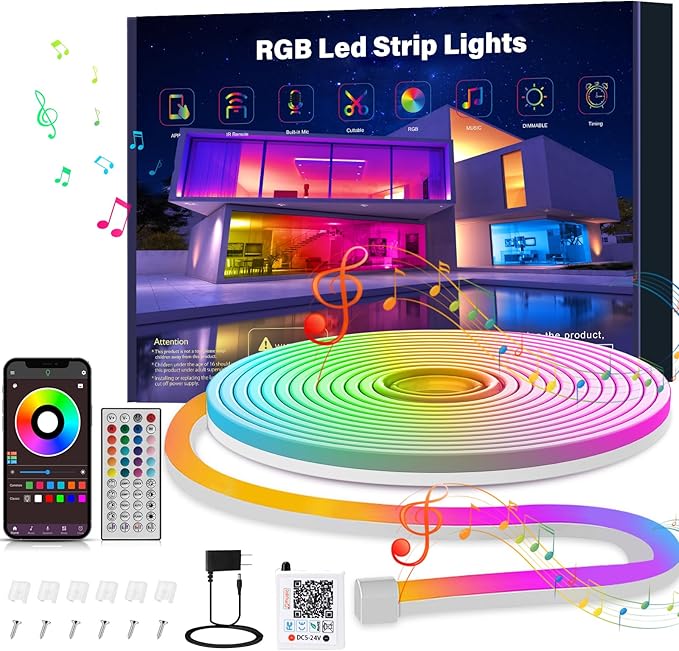 10FT RGB LED Neon Rope Lights App & Remote Control IP65 Waterproof Music Sync Strip Lights