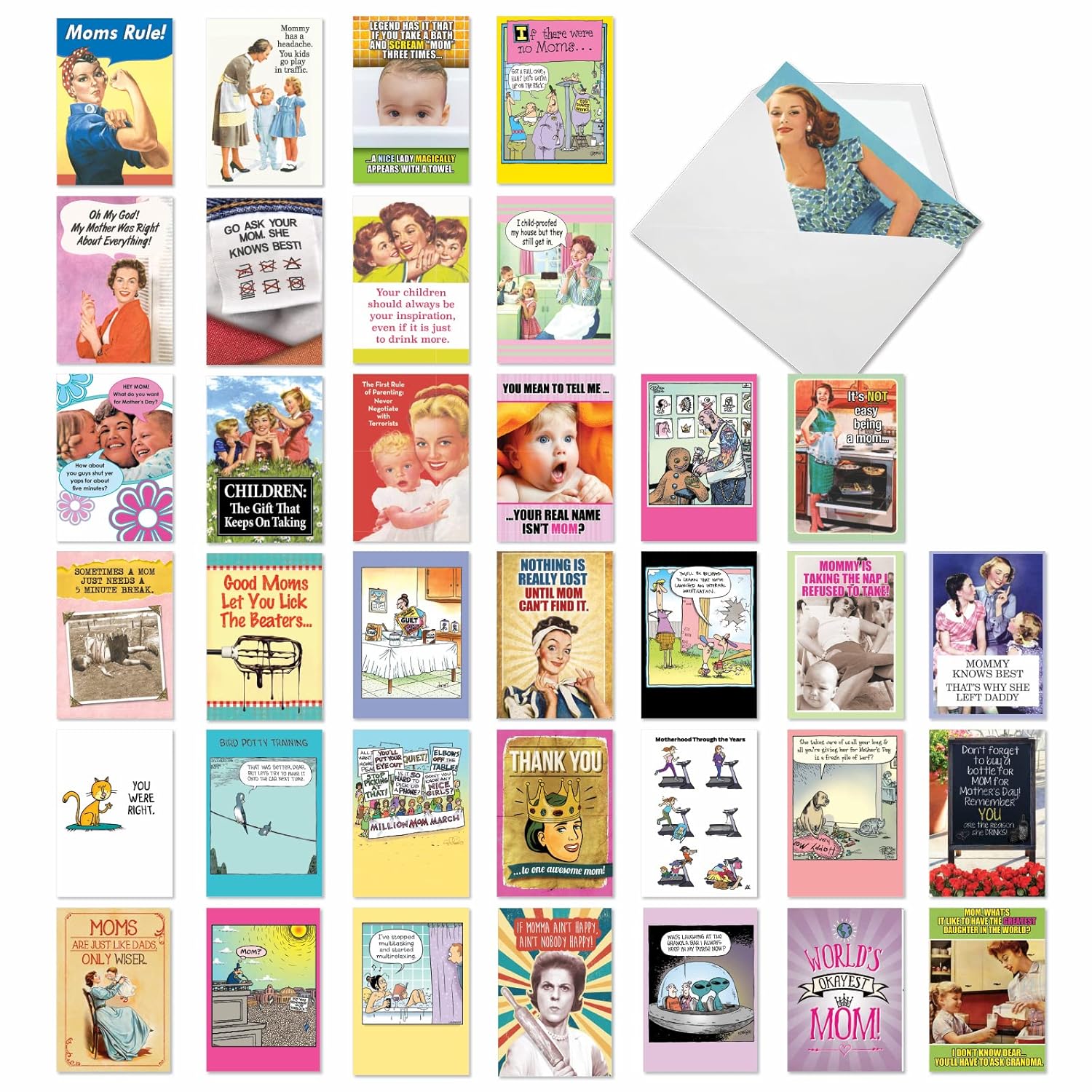 - 36 Assorted Funny Mother'S Day Greeting Cards Bulk Box Set W/ 5 X 7 Inch Envelopes, Humor For Moms, Daughter, Sister, Girlfriend (36 Designs, 1 Each) Mother Lode Ac9379Mdg-B1X36