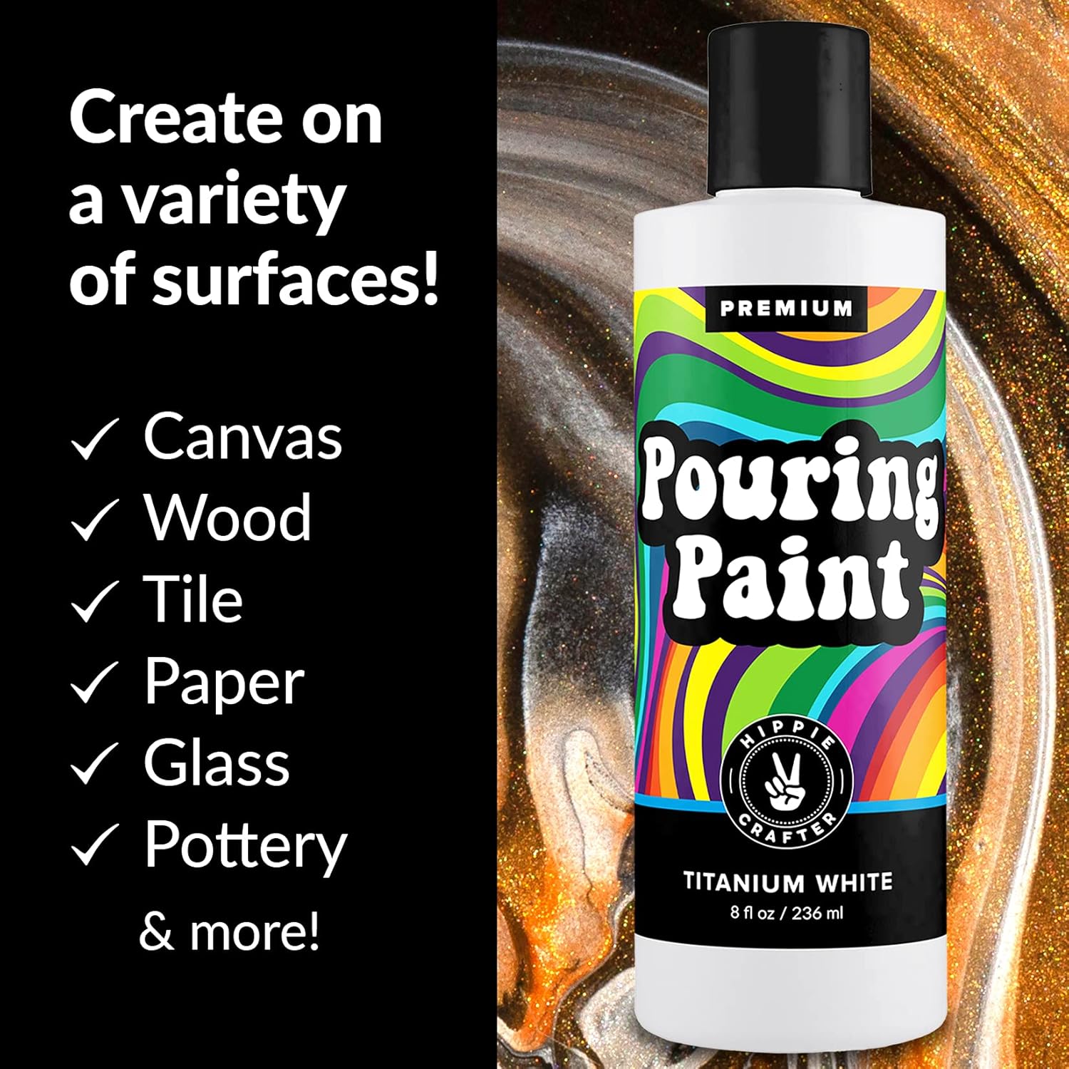 White Acrylic Pouring Paint, Titanium White, 8Oz (236Ml) Bottle, For Pour Art And Flow Painting