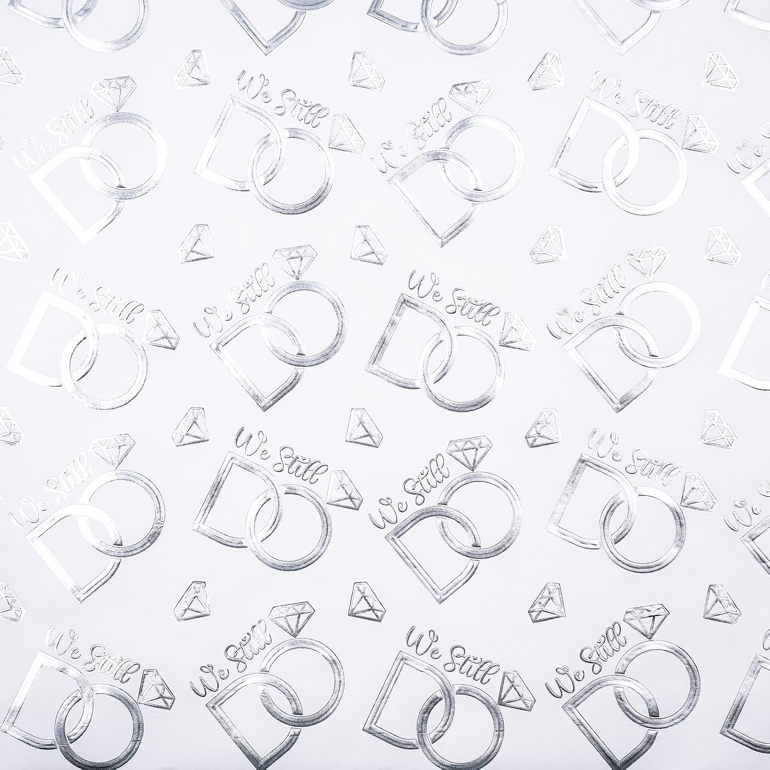 Anniversary Wrapping Paper Roll, Mini Roll, Silver Foil We Still Do Design With Wedding Ring, Elegant Gift Wrap For Wedding, Anniversary, Engagement, Bridal Shower, 17 Inches X 16.4 Feet