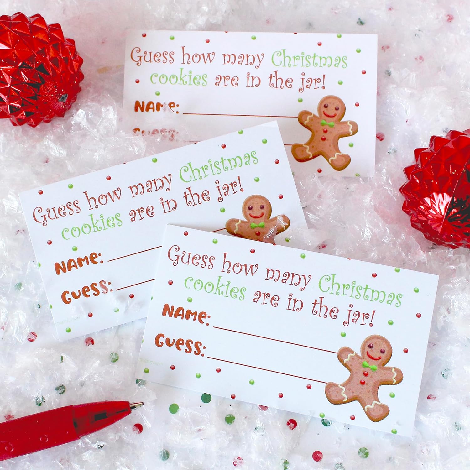 Christmas Party Game - How Many Christmas Cookies In The Jar Party Actvitity (30 Extra Guessing Cards)