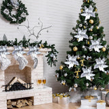 6 Pcs 10.6'' Christmas Large Silver Mirrored Poinsettias With Clips Artificial Glitter Poinsettias Flowers Christmas Tree Ornaments For Xmas New Years Eve Garland Diy Project Winter Wedding Decor