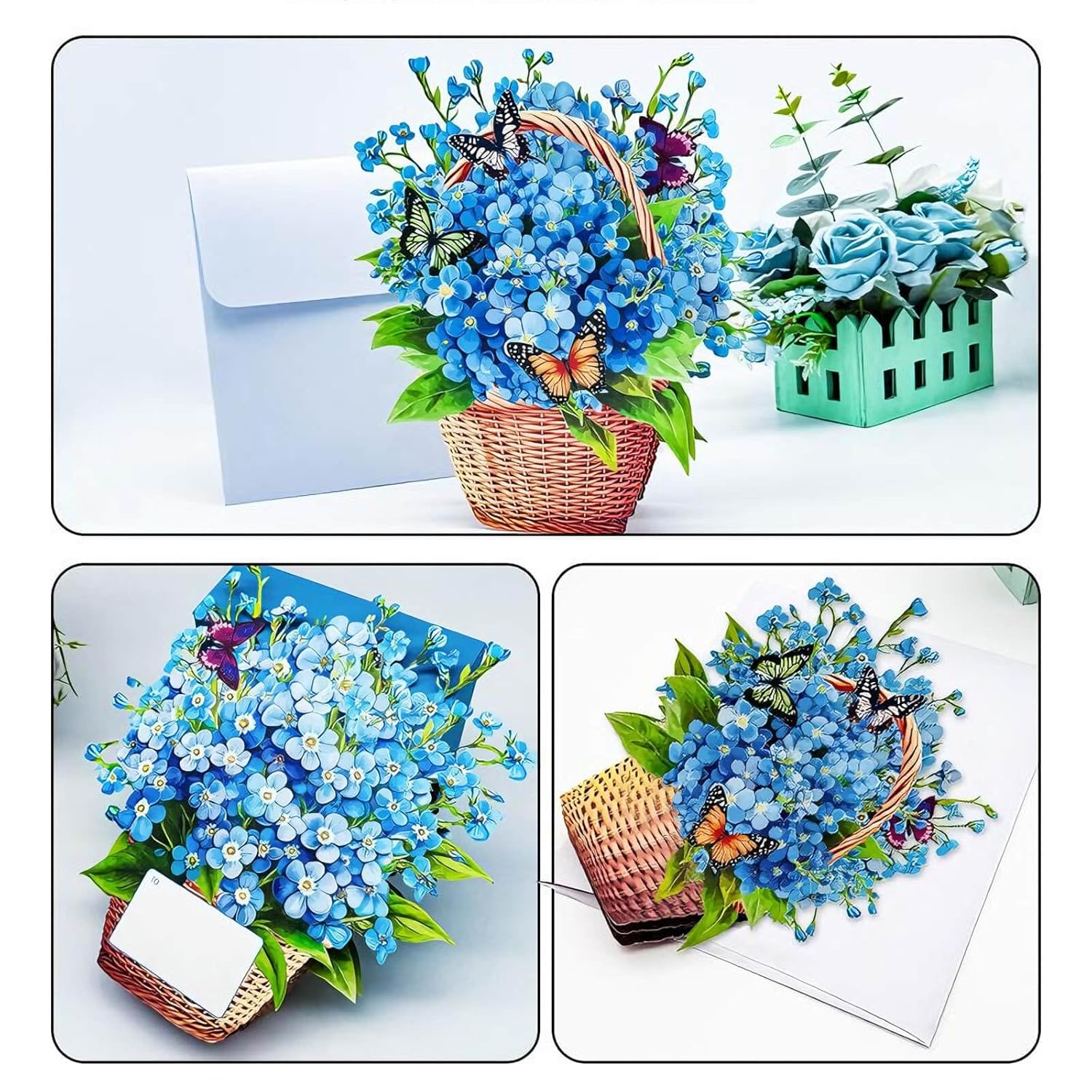 Pop Up Birthday Card,3D Greeting Cards,Get Well Card,Thank You Cards,Birthday Gift For Women Men Kids Mom Friend (Blue-Flower)