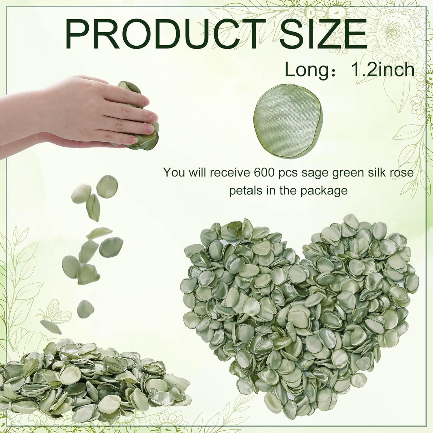600Pcs Silk Rose Petals Sage Green Flower Petals Artificial Scatter Flowers For Bridal Shower Romantic Night Wedding Aisle Table Centerpieces Reception Tables Decorations
