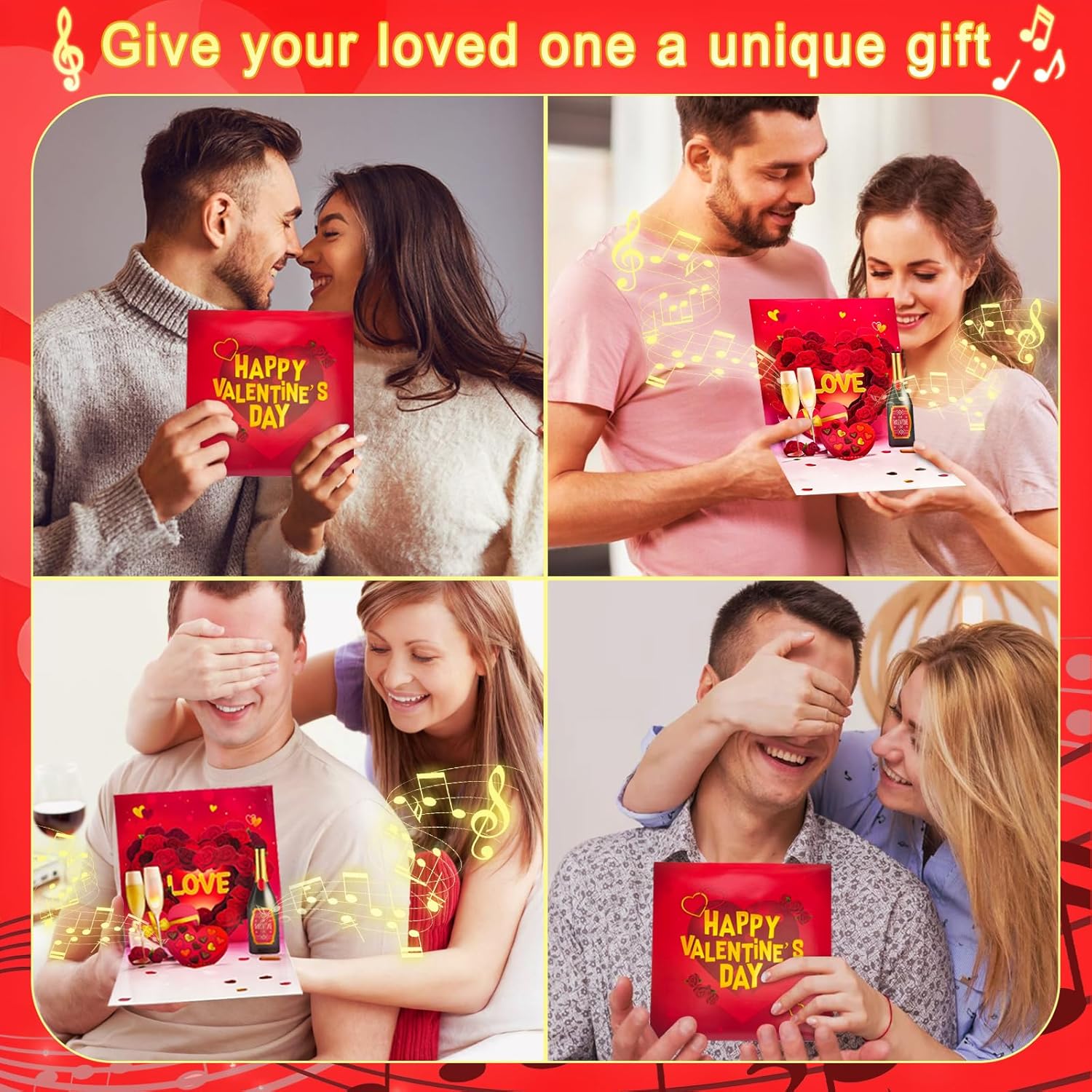Valentine'S Day Cards, Anniversary Card Pop Up Card,Champagne Led Light & Music, Valentine Card For Women And Men, Music Playing Valentine- Accompaniment, Impresses Lovers