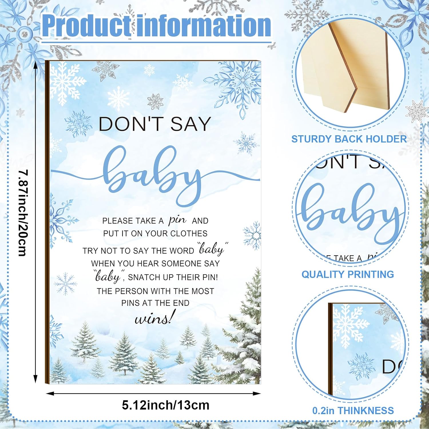 321 Pcs Blue Snowflake Baby Shower Game Supply For Girl Or Boy 5 Set Include 50 Activity Card 20 Pencil 1 Don'T Say Baby Sign 50 Clothespin For Price Is Right Prediction Bingo Game Party Decor