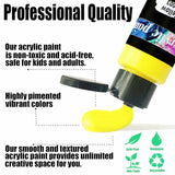 Acrylic Paint Set 76 Pcs Of 64 Colors 2Fl Oz 60Ml Bottles With 12 Brushes,Non Toxic 64 Colors Acrylic Paint No Fading Rich Pigment For Kids Adults Artists Canvas Crafts Wood Painting