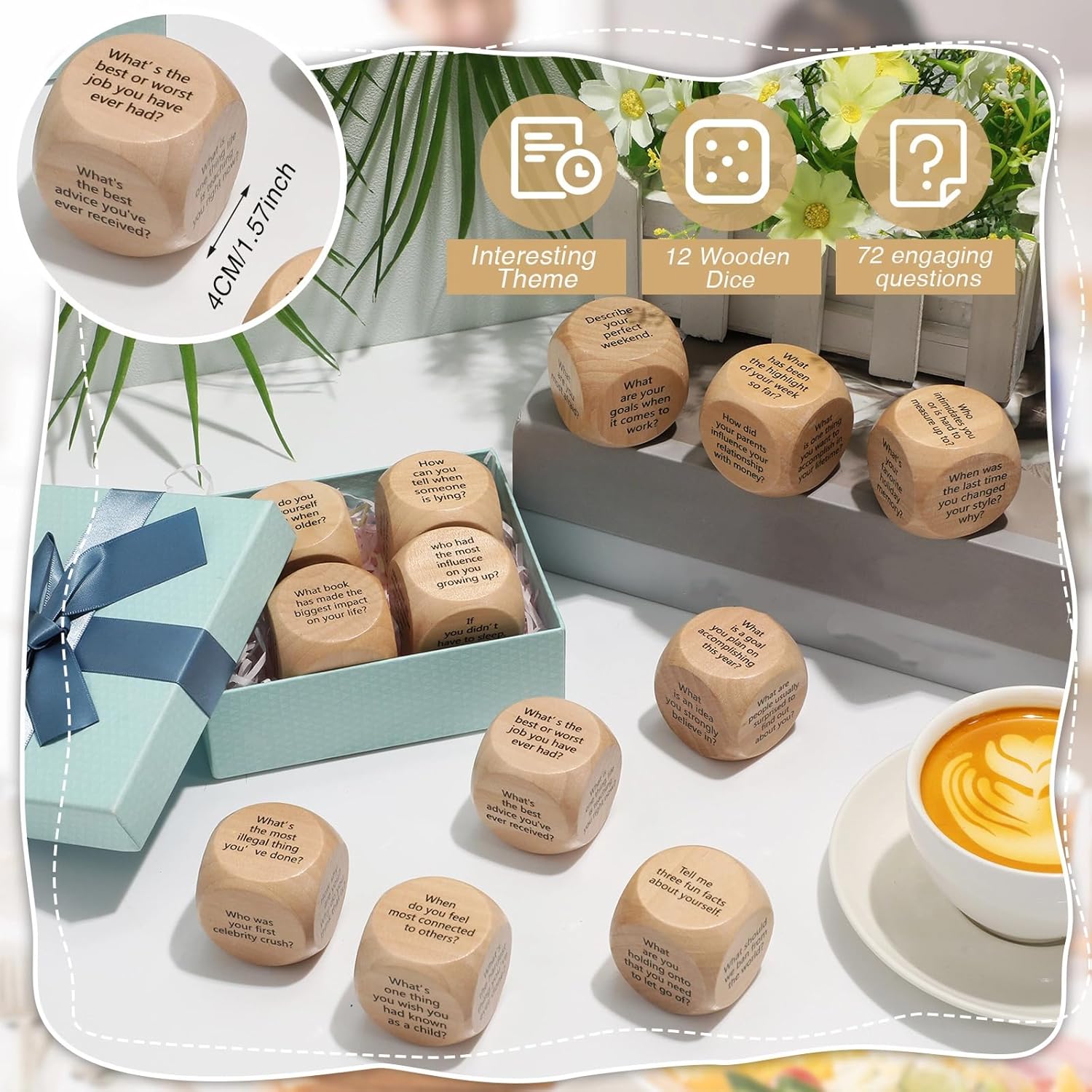 12 Pcs Conversation Starter Ice Breaking Team Games Ice Breaking Dice Game For Adults Team Building Work Office(Wood Color)