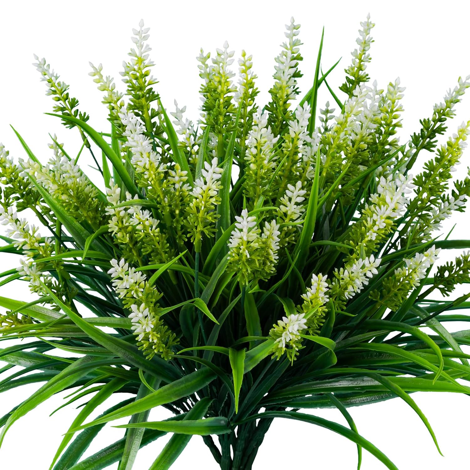 Artificial Flowers For Outdoor Plants 24 Bundles Fake Lavender Plastic Faux Monkey Grass For Verandah Window Garden Office Patio Front Porch Uv Resistant For Planter(White)
