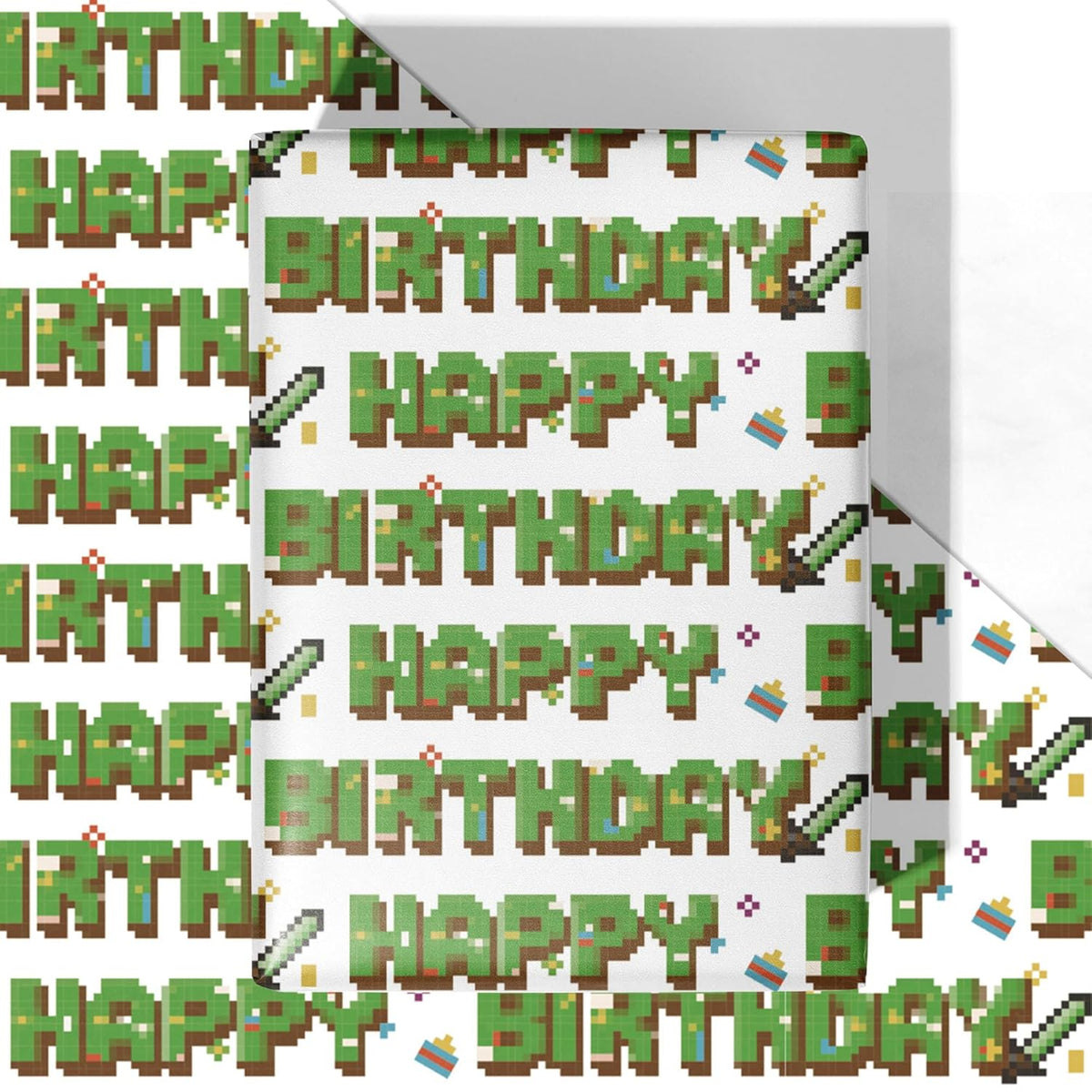 Pixel Style Birthday Wrapping Paper - 4 Jumbo Sheets, 28 * 40 Inches - Retro Video Gaming Gift Wrap, Perfect For Birthday Christmas