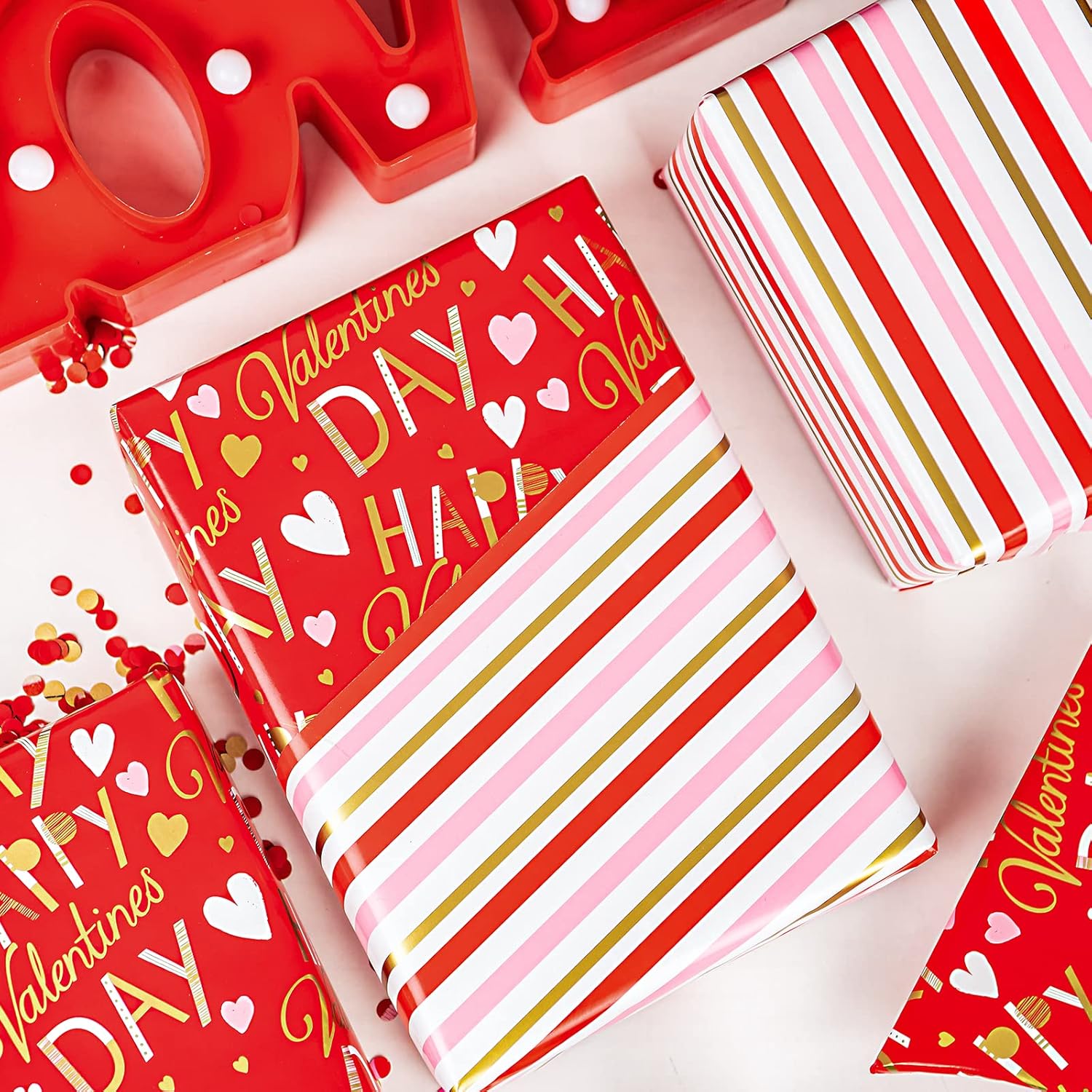 Reversible Valentine'S Day Wrapping Paper - Mini Roll - 17 Inch X 33 Feet - Red And Pink Sweet Heart Design For Valentine'S Day, Wedding, Anniversy, Birthday